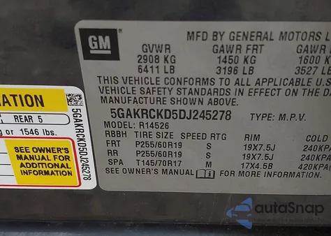 2013 Buick Enclave Leather z USA, uszkodzony, nr VIN 5GAKRCKD5DJ245278